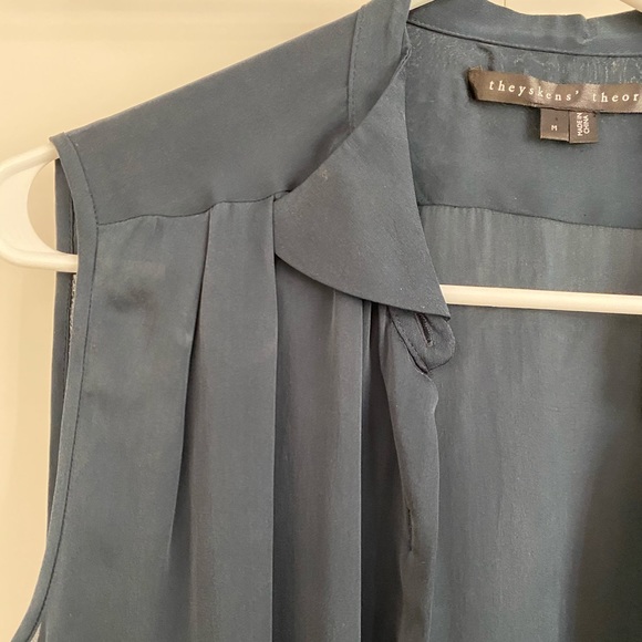 THEYSKINS THEORY NAVY BLUE SILK BLOUSE - Picture 8 of 8